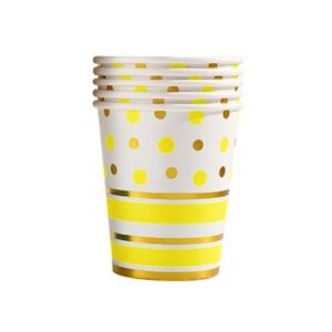 Set 10 Pahare, , Imprimeu cu Buline si Dungi, din Carton, 250 ml, 7.5 x 8.5 x 5.2 cm, Galben/Auriu
