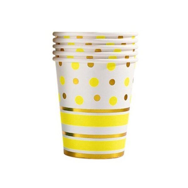 Set 10 Pahare, , Imprimeu cu Buline si Dungi, din Carton, 250 ml, 7.5 x 8.5 x 5.2 cm, Galben/Auriu