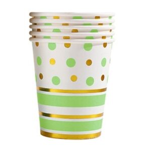 Set 10 Pahare, , Imprimeu cu Buline si Dungi, din Carton, 250 ml, 7.5 x 8.5 x 5.2 cm, Verde/Auriu