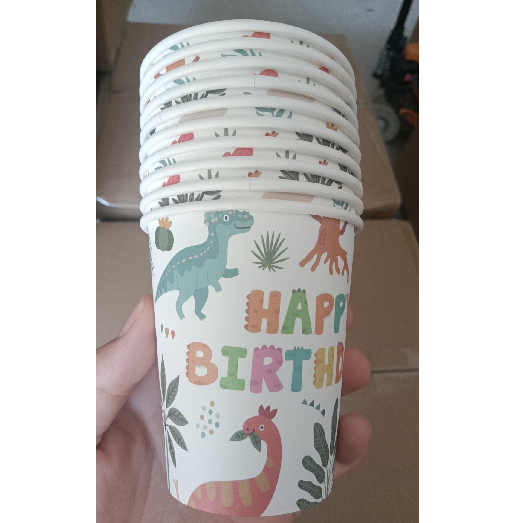 Set 10 Pahare, , Imprimeu cu Dinozaurii, din Carton, 250 ml, 7.5 x 8.5 x 5.2 cm, Multicolor - imagine 2