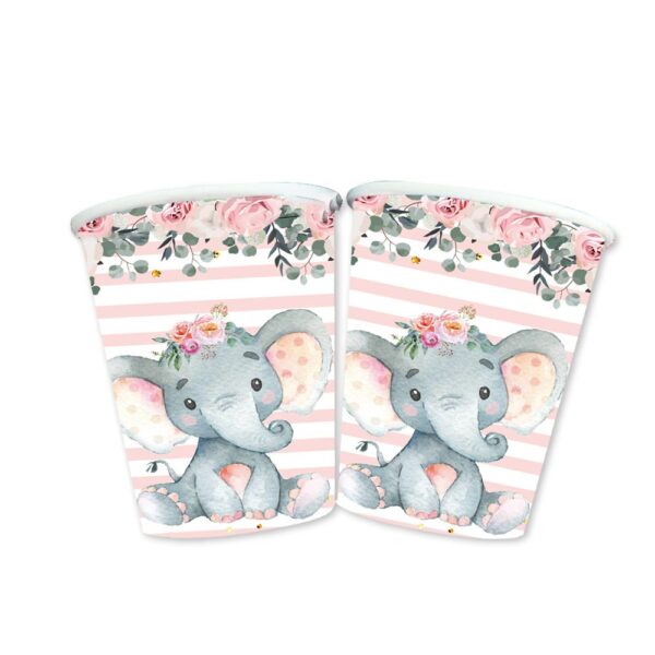 Set 10 Pahare, , Imprimeu Elefant, din Carton, 7.5 x 8.5 cm, Roz - imagine 4