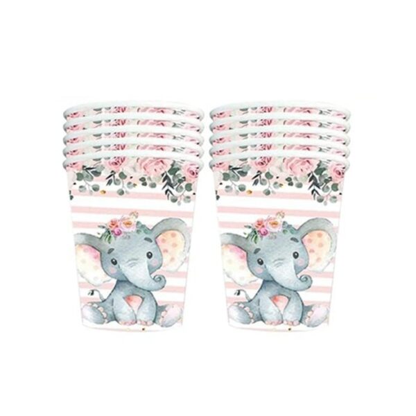 Set 10 Pahare, , Imprimeu Elefant, din Carton, 7.5 x 8.5 cm, Roz