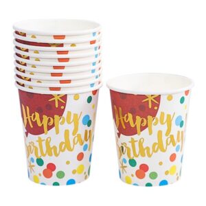 Set 10 Pahare, , Imprimeu Happy Birthday Baloane, din Carton, 250 ml, 7.5 x 8.5 x 5.2 cm, Multicolor