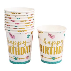 Set 10 Pahare, , Imprimeu Happy Birthday Gold, din Carton, 250 ml, 7.5 x 8.5 x 5.2 cm, Multicolor