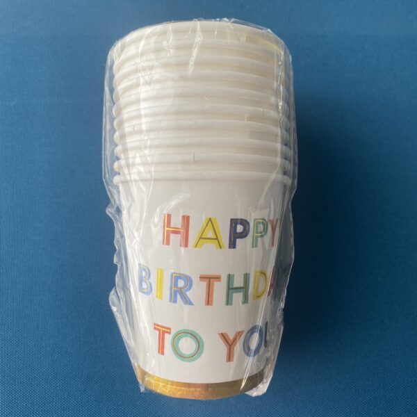 Set 10 Pahare, , Imprimeu Happy Birthday to You, din Carton, 250 ml, 7.5 x 8.5 x 5.2 cm, Multicolor - imagine 2