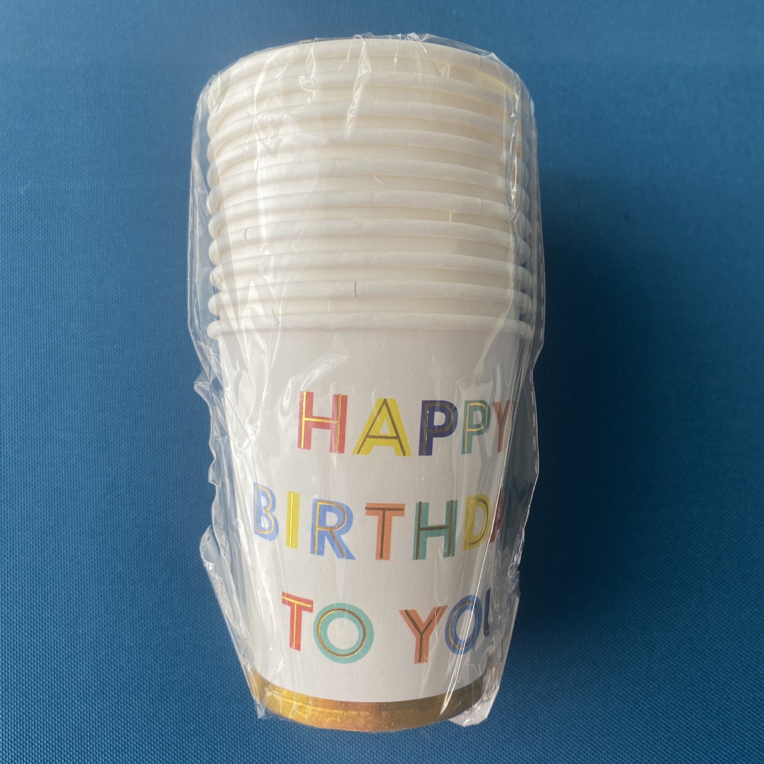 Set 10 Pahare, , Imprimeu Happy Birthday to You, din Carton, 250 ml, 7.5 x 8.5 x 5.2 cm, Multicolor - imagine 2