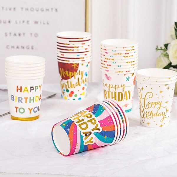 Set 10 Pahare, , Imprimeu Happy Birthday to You, din Carton, 250 ml, 7.5 x 8.5 x 5.2 cm, Multicolor - imagine 3