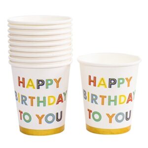 Set 10 Pahare, , Imprimeu Happy Birthday to You, din Carton, 250 ml, 7.5 x 8.5 x 5.2 cm, Multicolor