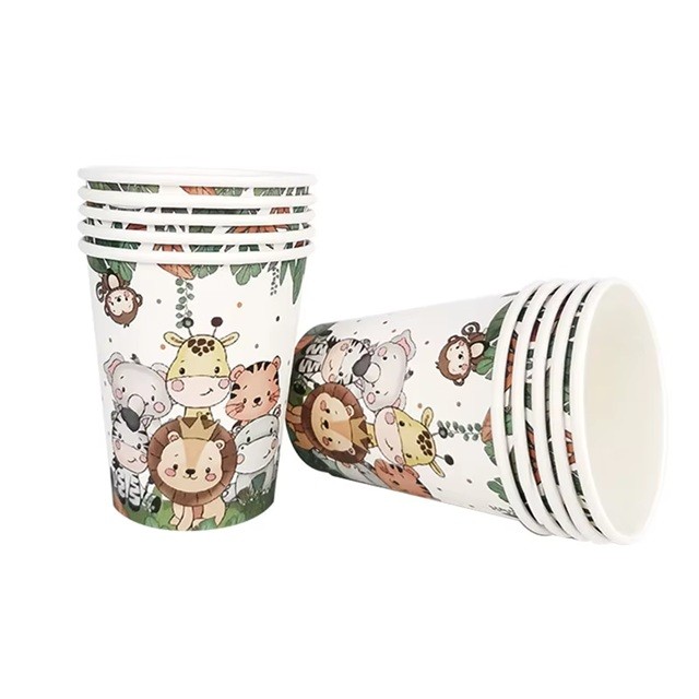Set 10 Pahare, , Imprimeu Jungle, din Carton, 7 x 8.5 cm, Verde - imagine 2