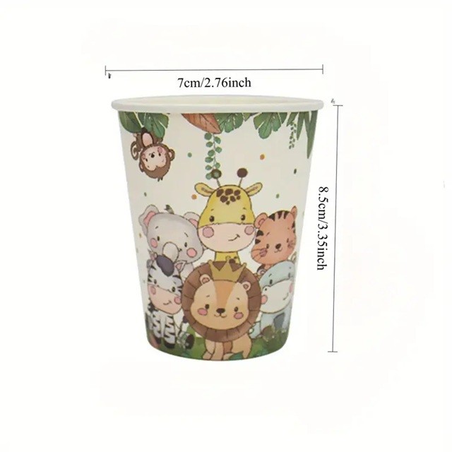 Set 10 Pahare, , Imprimeu Jungle, din Carton, 7 x 8.5 cm, Verde - imagine 3
