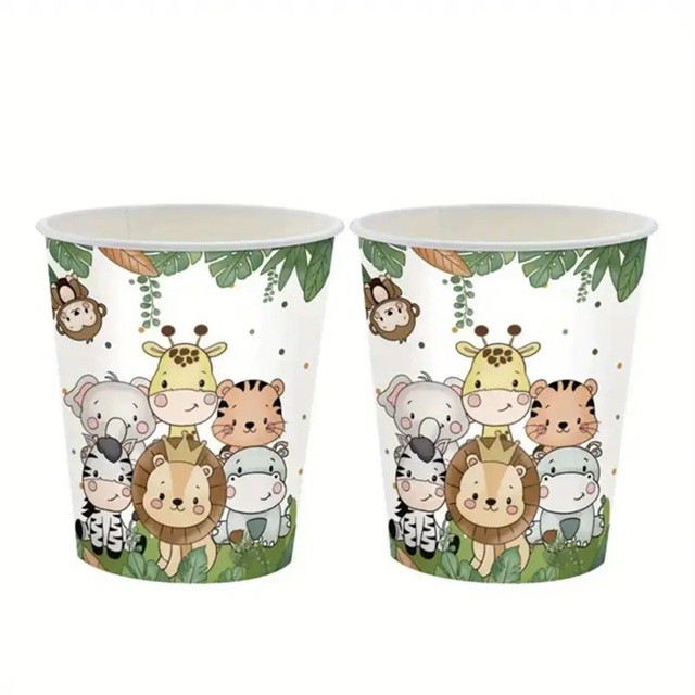 Set 10 Pahare, , Imprimeu Jungle, din Carton, 7 x 8.5 cm, Verde - imagine 4