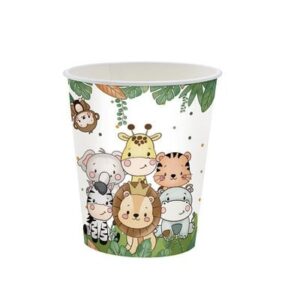 Set 10 Pahare, , Imprimeu Jungle, din Carton, 7 x 8.5 cm, Verde
