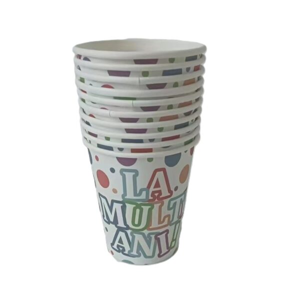 Set 10 Pahare, , Imprimeu La Multi Ani, din Carton, 250 ml, 7 x 8.5 x 5 cm, Multicolor