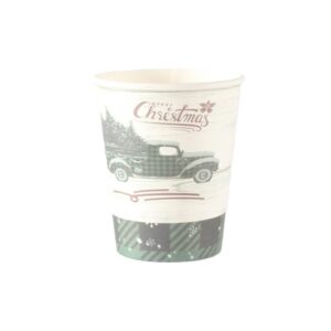 Set 10 Pahare, , Imprimeu Masina de Craciun, din Carton, 250 - 300 ml, 7.5 x 8.4 x 5.3 cm, Multicolor