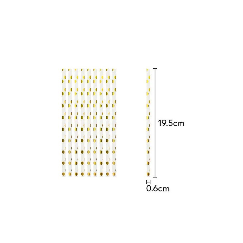 Set 10 Paie, , din Hartie, 19.5 cm, Model cu Buline Aurii, Alb - imagine 4