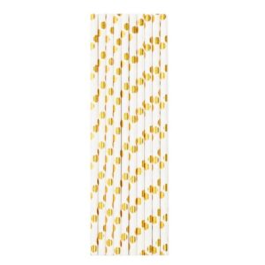 Set 10 Paie, , din Hartie, 19.5 cm, Model cu Buline Aurii, Alb