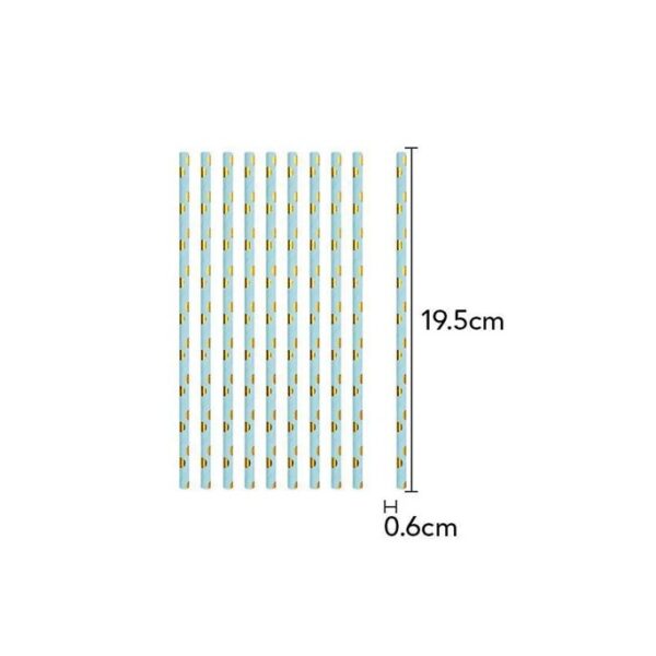 Set 10 Paie, , din Hartie, 19.5 cm, Model cu Buline Aurii, Albastru - imagine 4