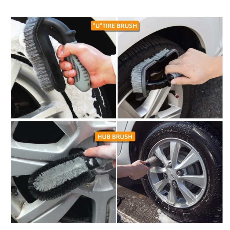 Set 10 Piese pentru Spalat Auto, , din Plastic si Microfibra, Perii si Lavete, Model C, Gri - imagine 2