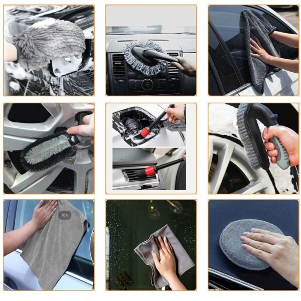 Set 10 Piese pentru Spalat Auto, , din Plastic si Microfibra, Perii si Lavete, Model C, Gri - imagine 3