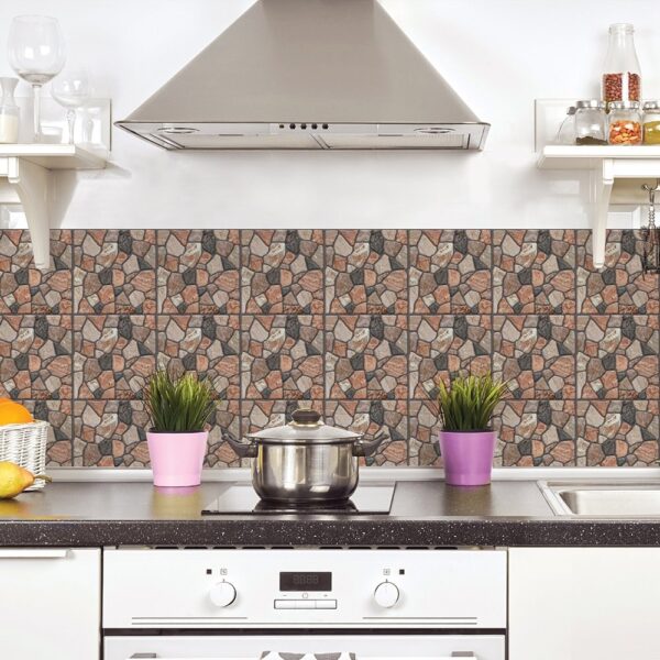 Set 10 Placi Tapet 3D, , 30 x 30 cm, din PVC, Tip Piatra, Suprafata acoperita 0.9 mp, Autoadeziv, Caramiziu - imagine 3