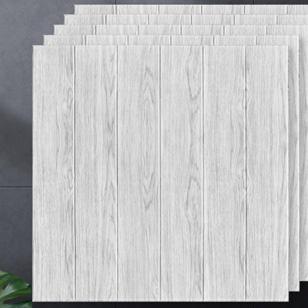 Set 10 Placi Tapet 3D, , 70 x 70 cm, Grosime 3 mm, din Rasina, Tip Placi de Lemn, Suprafata Acoperita 4.9 mp, Gri Deschis - imagine 3