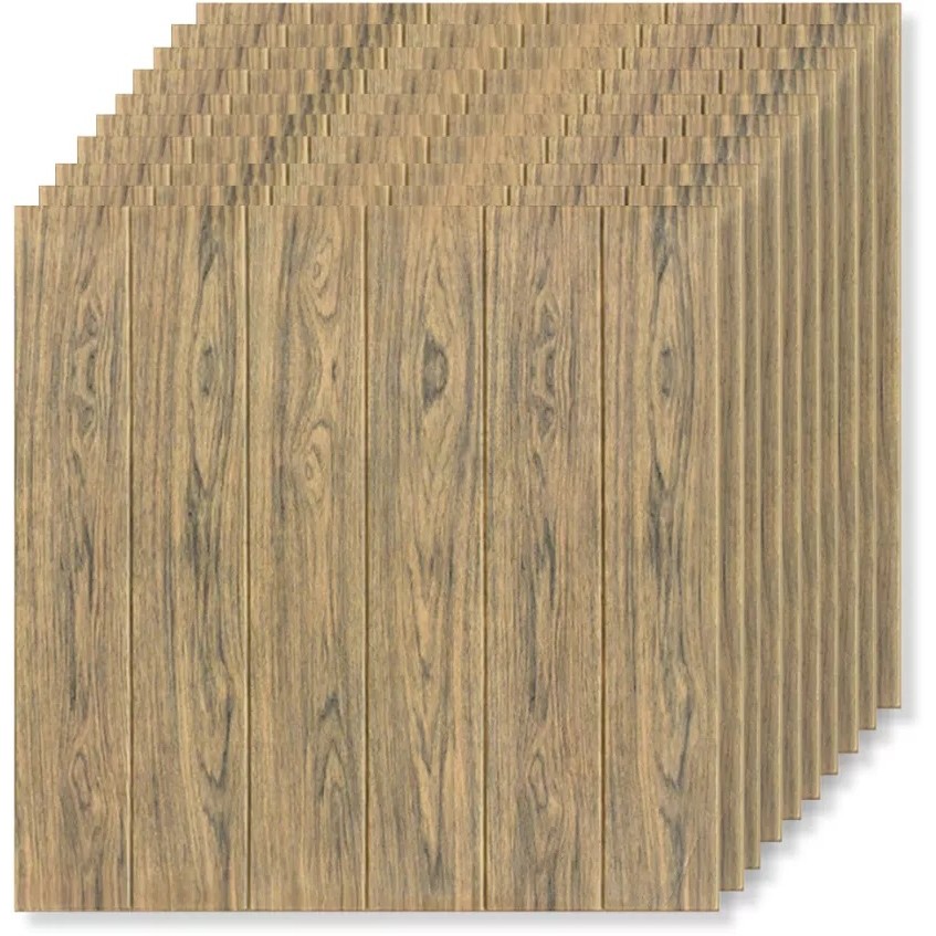 Set 10 Placi Tapet 3D, , 70 x 70 cm, Grosime 3 mm, din Rasina, Tip Placi de Lemn, Suprafata Acoperita 4.9 mp, Maro Deschis - imagine 2