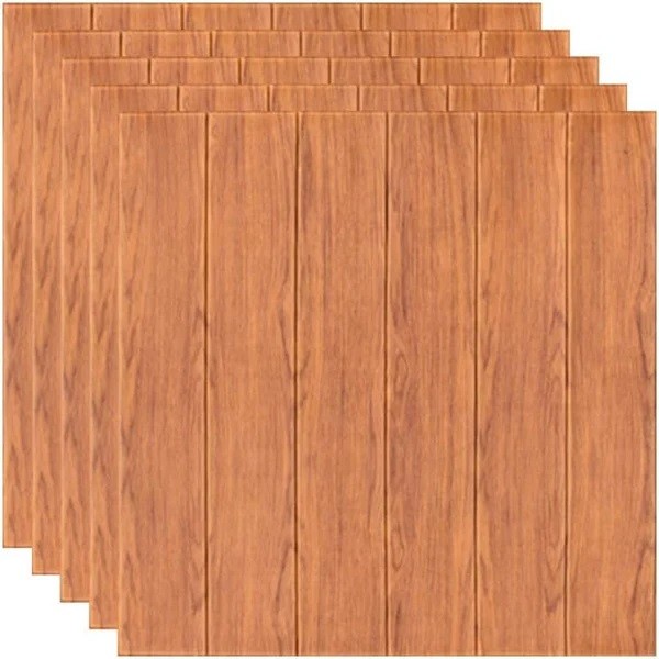 Set 10 Placi Tapet 3D, , 70 x 70 cm, Grosime 3 mm, din Rasina, Tip Placi de Lemn, Suprafata Acoperita 4.9 mp, Maro Roscat - imagine 2