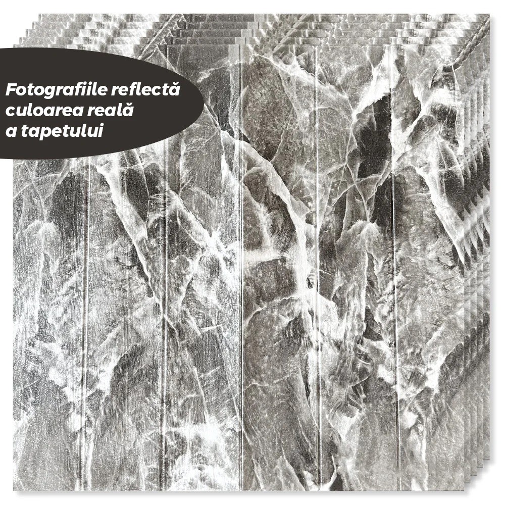 Set 10 Placi Tapet 3D, , 70 x 70 cm, Grosime 3 mm, din Rasina, Tip Placi de Lemn, Suprafata Acoperita 4.9 mp, Gri Marmorat - imagine 4