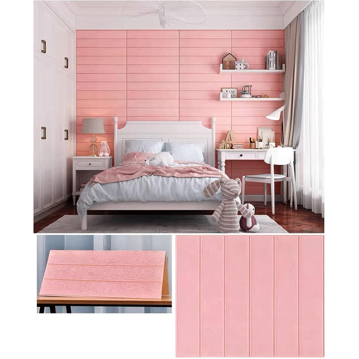 Set 10 Placi Tapet 3D, , 70 x 70 cm, Grosime 3 mm, din Rasina, Tip Placi de Lemn, Suprafata Acoperita 4.9 mp, Roz Pudrat - imagine 3
