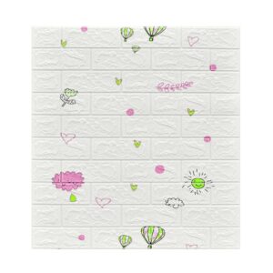 Set 10 Placi Tapet 3D, , 70 x 77 cm, Grosime 3 mm, din Polietilena, Tip Caramida, Model cu Baloane, Suprafata acoperita 5.3 mp, Alb