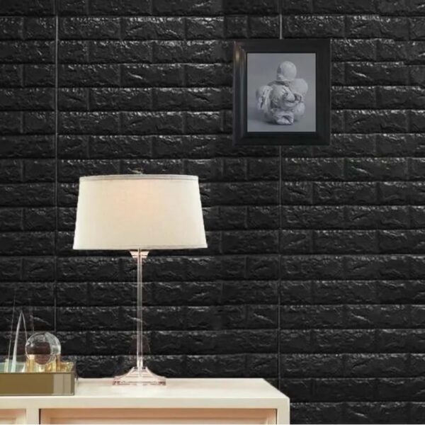 Set 10 Placi Tapet 3D, , 70 x 77 cm, Grosime 3 mm, din Polietilena, Model Caramida, Suprafata acoperita 5.3 mp, Negru - imagine 4