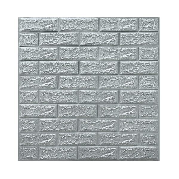 Set 10 Placi Tapet 3D, , 70 x 77 cm, Grosime 3 mm, din Polietilena, Model Caramida, Suprafata acoperita 5.3 mp, Argintiu