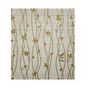 Set 10 Placi de Tapet, , Autoadezive, 70 x 77 cm, Suprafata Acoperita 5.3 mp, din PVC, Model Frunze Aurii, Bej