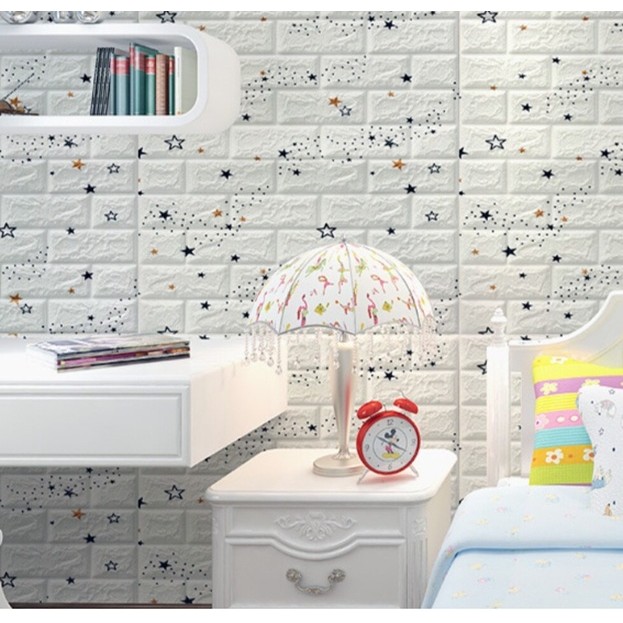Set 10 Placi de Tapet, , Autoadezive, 70 x 77 cm, Suprafata Acoperita 5.3 mp, din PVC, Model Stelute Curcubeu, Alb - imagine 2