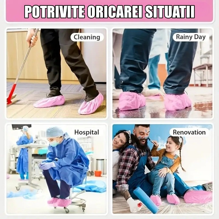 Set 100 Huse de Pantofi Impermeabile de Unica Folosinta, , Universale, Roz, pentru Zile Ploioase - imagine 4