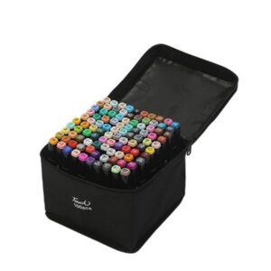 Set 100 Markere Duble, , pe Baza de Alcool, Geanta Impermeabila Inclusa, Culori Numerotate, 17 x 17.5 x 13.7 cm, Multicolor