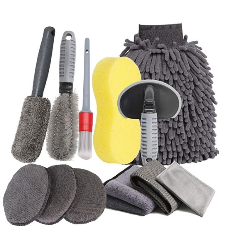 Set 12 Accesorii pentru Curatare Auto, , Interior si Exterior, Curatare Jante, Cauciucuri, Gri