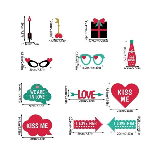 Set 12 Accesorii pentru Petrecere, , Props pentru Photo Corner, Tematica Iubire, Multicolor - imagine 2