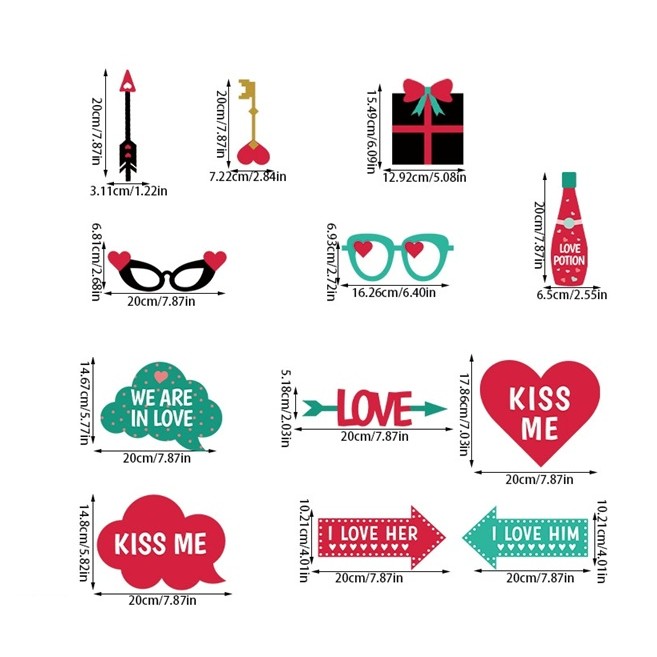 Set 12 Accesorii pentru Petrecere, , Props pentru Photo Corner, Tematica Iubire, Multicolor - imagine 2