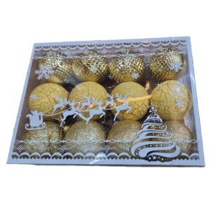 Set 12 Globuri de Craciun, , pentru Brad, Model cu Glitter, Lucioase si Mate, Auriu