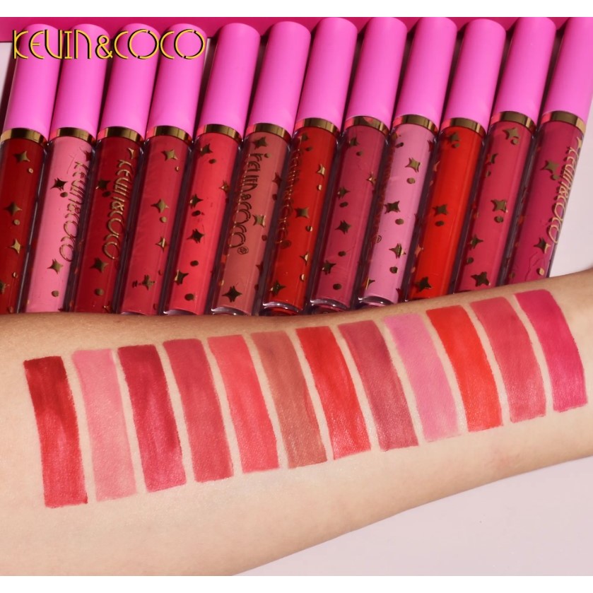 Set 12 Lip Gloss Kevin&Coco, nuante de rosu, rose, nude, cutie dreptunghiulara, 26.5x16.5x2.2 cm, 200 g, multicolor - imagine 3