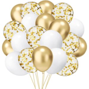 Set 16 Baloane din Latex, , Model Party, 30 cm, Alb, Auriu, Transparent Confetti, 2.8 g