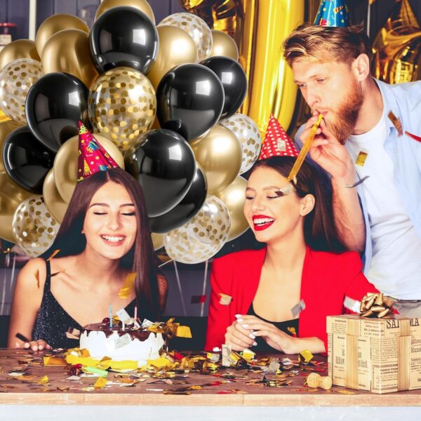 Set 16 Baloane din Latex, , Model Party, 30 cm, Auriu, Negru, Confetti, 2.8 g - imagine 3