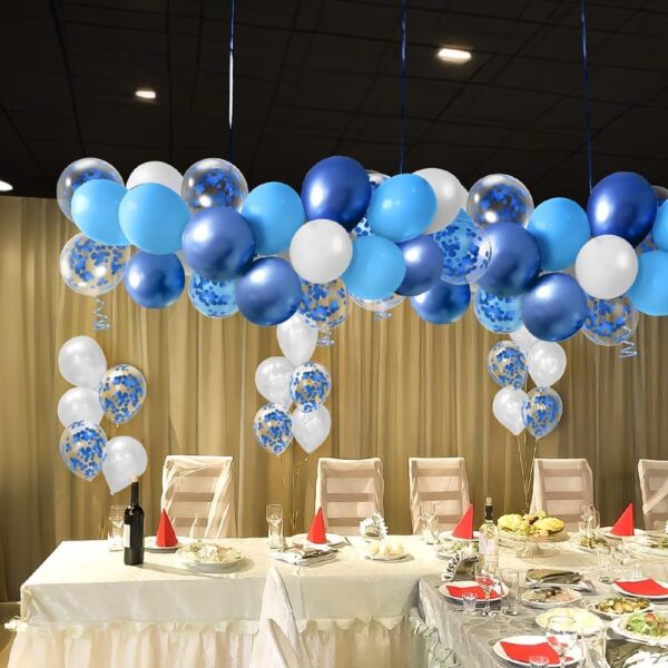 Set 16 Baloane din Latex Metalizate, , Model Party, 30 cm, Alb, Albastru, Albastru Chrome, Transparent Confetti 2.8 g - imagine 3