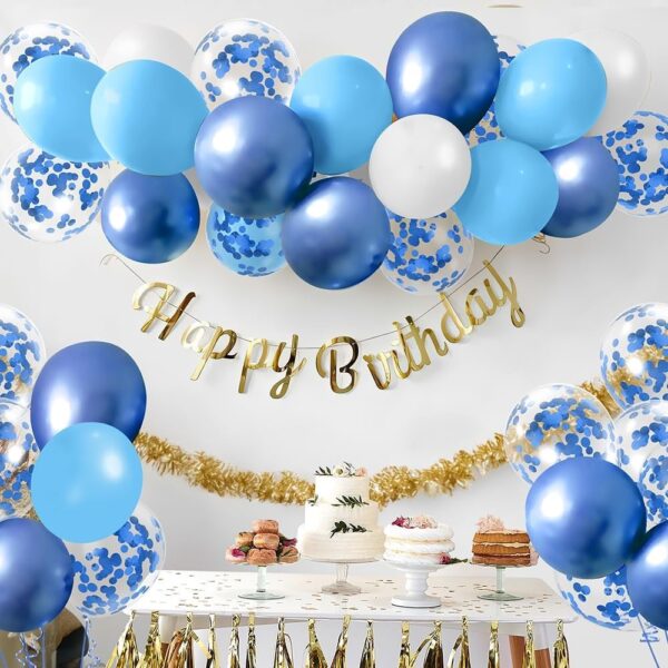 Set 16 Baloane din Latex Metalizate, , Model Party, 30 cm, Alb, Albastru, Albastru Chrome, Transparent Confetti 2.8 g - imagine 4
