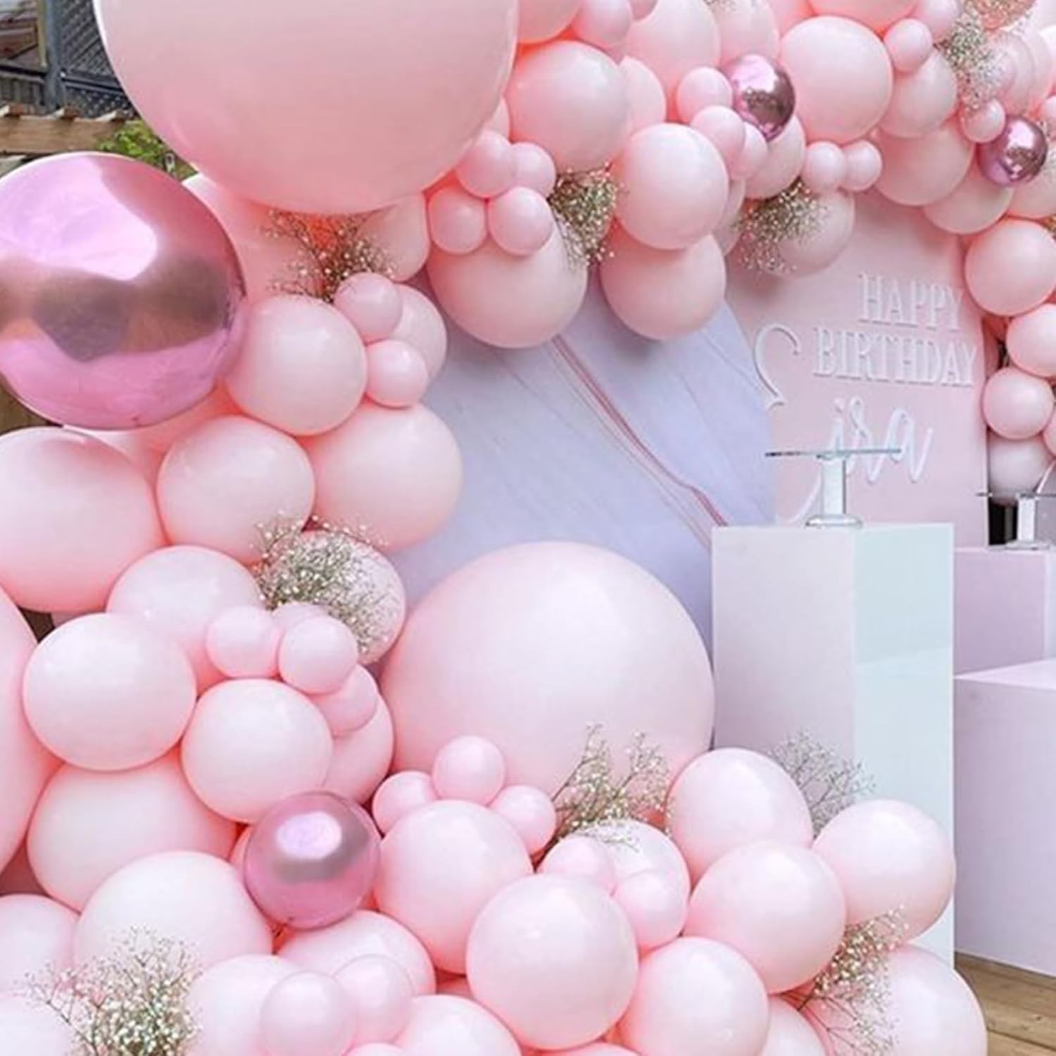 Set 16 Baloane din Latex Metalizate, , Model Party, 30 cm, Alb, Roz, Roz Chrome, Transparent Confetti 2.8 g - imagine 4