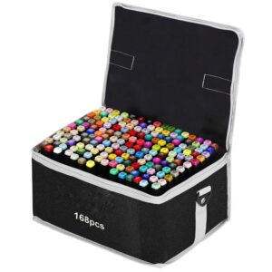 Set 168 Markere Duble, , pe Baza de Alcool, Geanta Impermeabila Inclusa, Culori Numerotate, 23 x 16 x 20 cm, Multicolor