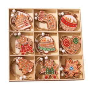 Set 18 Decoratiuni de Craciun din Lemn, , cu Snur pentru Agatare in Brad, Modele Diverse , Diferite Dimensiuni, Multicolor