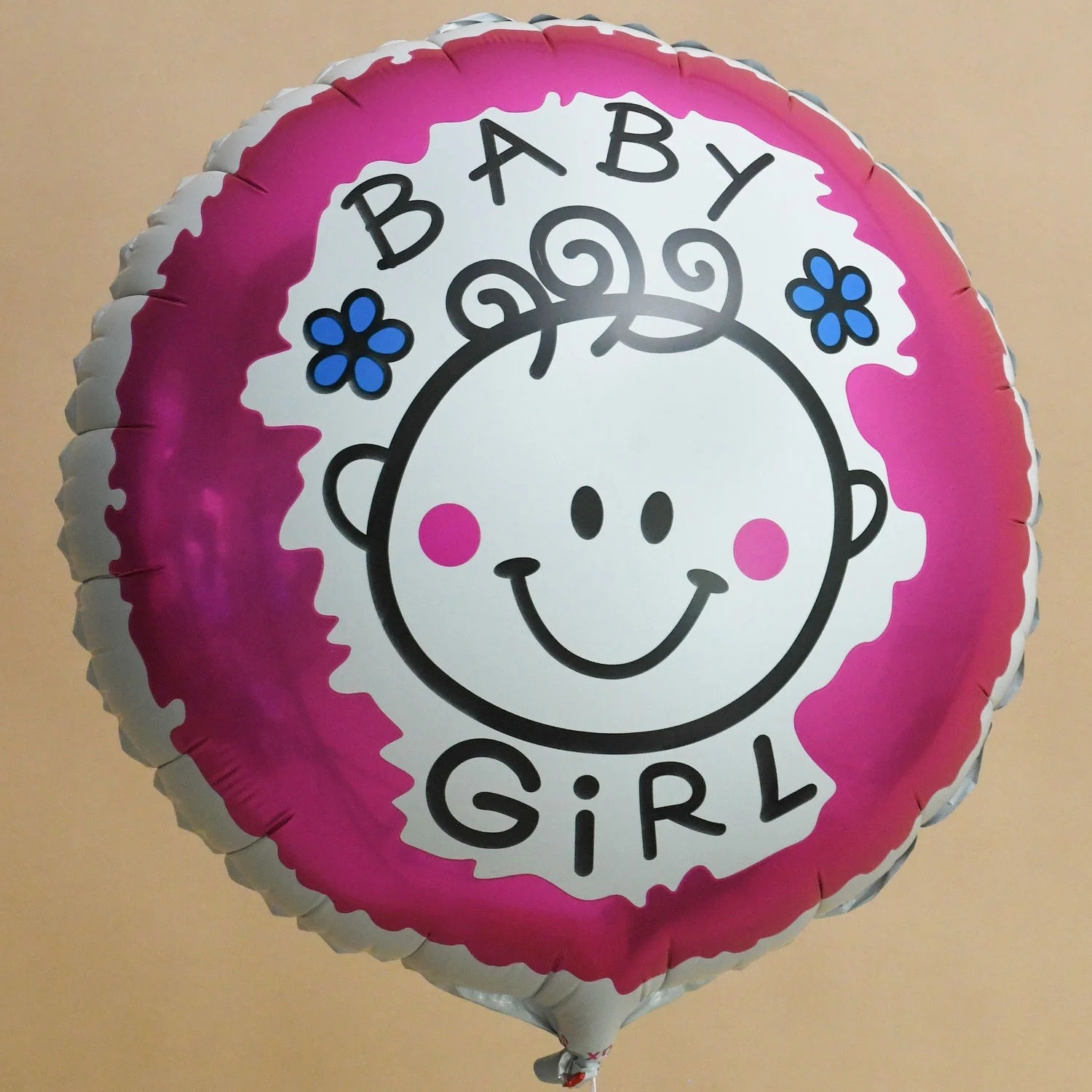 Set 2 Baloane din Folie Metalizata, , Figurine Inima si Cerc, Tema Botez Fetita, 45 cm, Ambalaj Individual, Pai Inclus, Umflare cu Aer sau Heliu, Roz - imagine 4