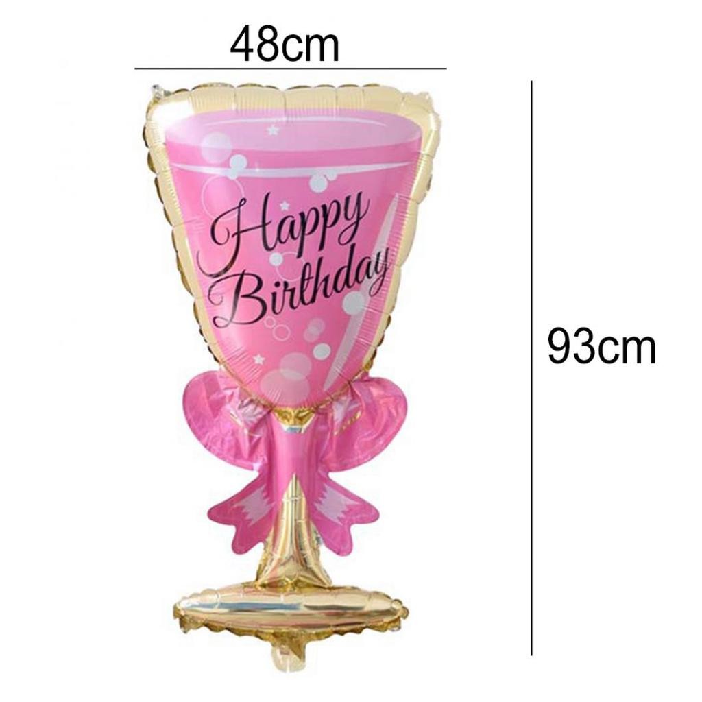 Set 2 Baloane din Folie Metalizata, , tematica Aniversare HAPPY BIRTHDAY, Figurine Model Sticla de Sampanie 50 x 108 cm si Pahar 48 x 93 cm, Roz - imagine 4